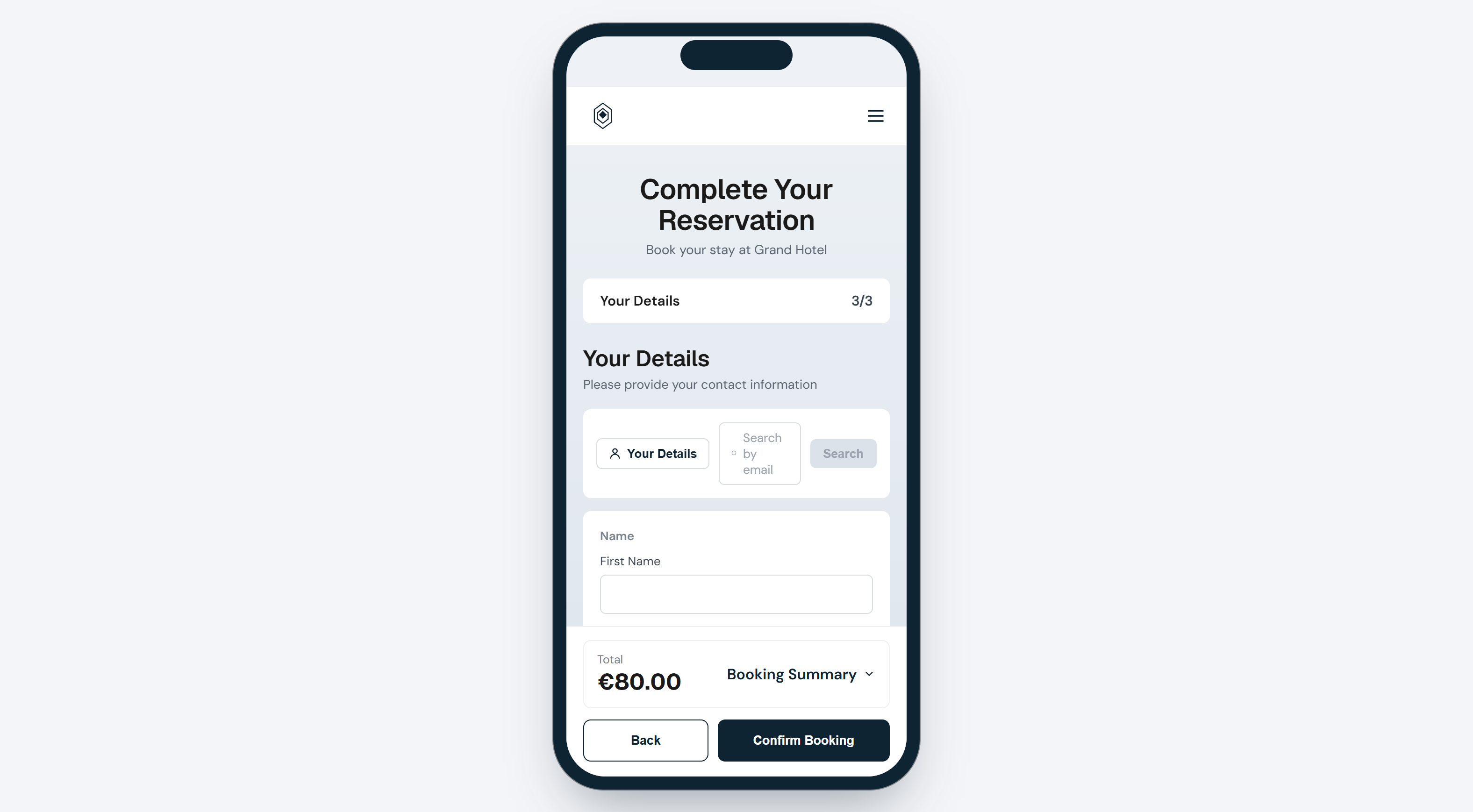 HotelBee booking engine mobile-first checkout flow